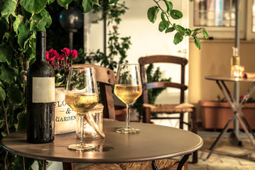 Evening light photo, cafe concept. Blurred background. 