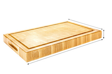 wooden cutting board with specificatons arrows isolated on a white background