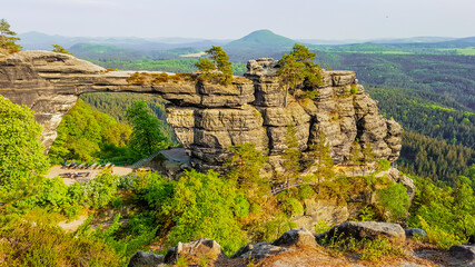 The natural rock arch is the main attraction of the Czech Switzerland National Park. Nature of Czech Republic