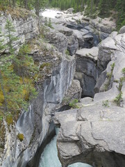 the view from the bridge at the Mistaya Canyon, Banff National Park, Icefields Parkway, Rocky Mountains, Alberta, Canada, June