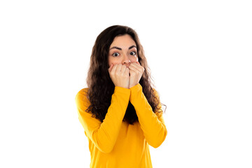 Adorable teenage girl with yellow sweater