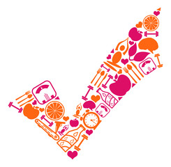 Tick Mark Filled With Health Symbols Pink Orange
