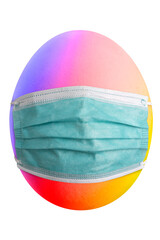 Large picture of an easter egg with rainbow colors and mask.