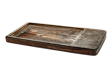 Dark brown wooden tray isolated with white background.