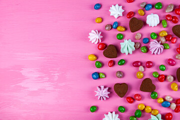 Sweets on a pink table. Valentine's day.