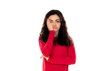 Adorable teenage girl with red sweater