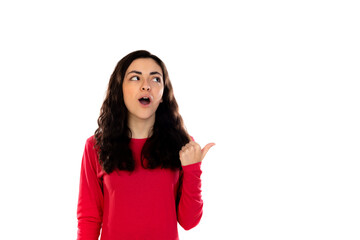 Obraz premium Adorable teenage girl with red sweater