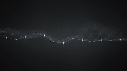 Black plexus shape with shallow DOF. Connection and networking visualization. Seamless loop 3D render animation