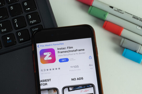 New York, USA - 17 February 2021: Instaz Film Frames mobile app icon on phone screen, Illustrative Editorial.
