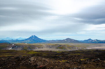 Volcanic Valley. Russia, Kamchatka 2020. Photo taken during an expedition to the volcano.