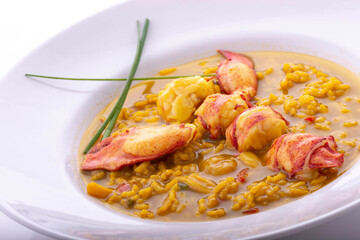 Soupy rice with lobster, typical dish of spain
