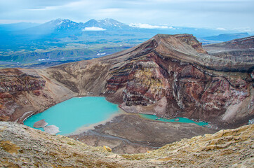 Volcanic Acid Lake. Russia, Kamchatka 2020. Photo taken during an expedition to the volcano.