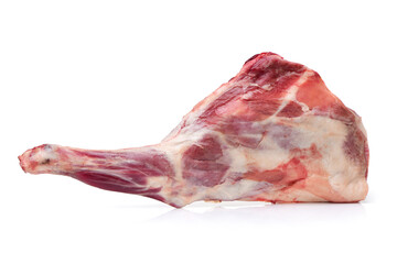 Raw lamb leg on white background