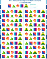  A game for children. Development of attention and memory. Find how many times the sequence of figures is repeated in the sample