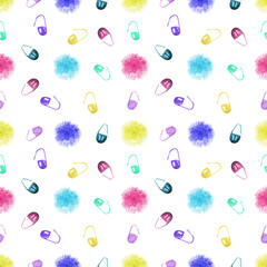 Watercolor seamless pattern on the theme of Knitting
