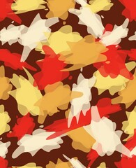 new bristle abstract watercolor splashes, seamless background composed in harmonish colours - red, orange, yellow, beige, on brown background. vector design