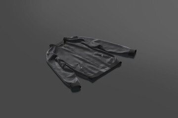 Blank black bomber jacket mockup lying, dark background © Alexandr Bognat