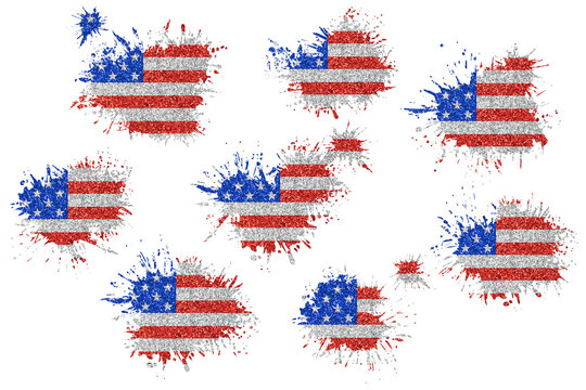 Bright USA patriotic clip art set. Abstract elements in colors of national flag on white background