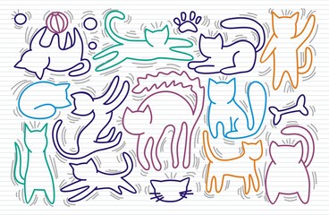 Hand drawn vector illustrations of Cats characters