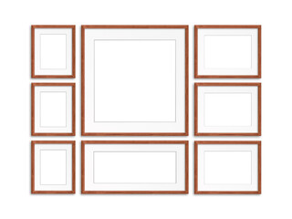 Photo frames collage, eight realistic frameworks isolated on white background, interior decor  mock up