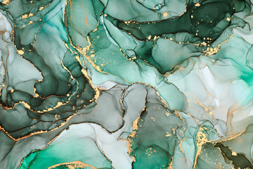 Currents of translucent hues, snaking metallic swirls, and foamy sprays of color shape the landscape of these free-flowing textures. Natural luxury abstract fluid art painting in alcohol ink technique - obrazy, fototapety, plakaty