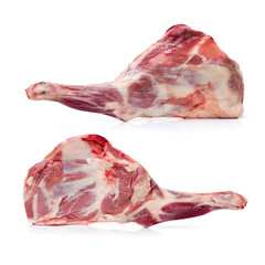 Raw lamb leg on white background