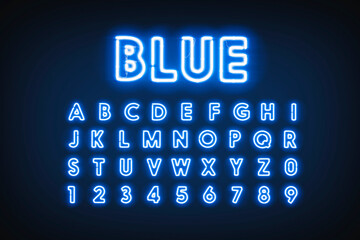 Blue neon capital letters and numbers, helium lighting font © Alexandr Bognat