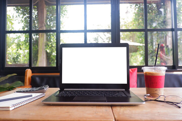 Fototapeta premium Cropped shot view of business man's hands typing labtop with blank copy space screen for your information content or text message