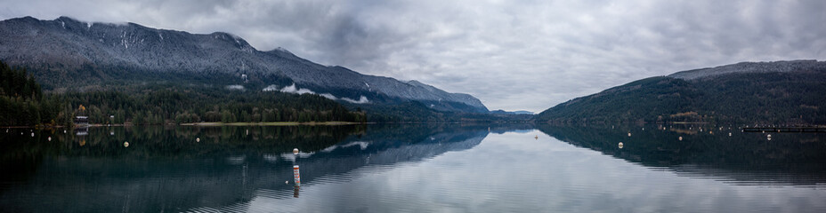 panoramic view of Cultus Lake in winter, near Chilliwack, British Columbia, Canada