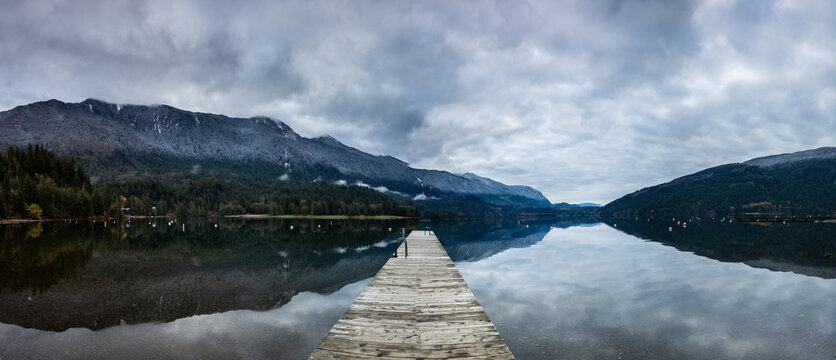 panoramic view of Cultus Lake in winter, near Chilliwack, British Columbia, Canada