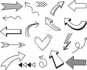 Set of arrows vector illustration.Arrow doodles vector