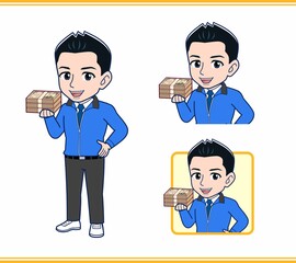 青いジャンバーを着たサラリーマン