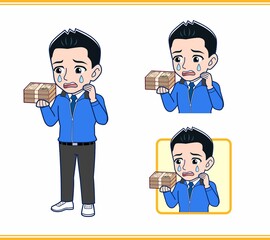 青いジャンバーを着たサラリーマン