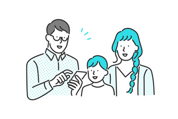 スマホを操作する家族のイラスト素材