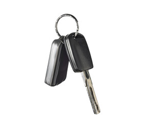 keys from an old car with a key fob to turn off the alarm. isolated on white.