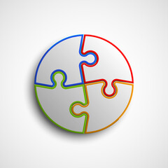 Simple Puzzle four piece round business presentation. Circle outline infograph. 4 Step contour process diagram. Section line compare banner.