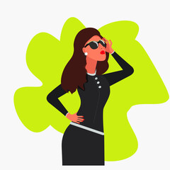 Woman in sun glasses, flat , vector ,white isolated illustration. Business lady, illustration for business presentation,beauty salon, banner for woman's site