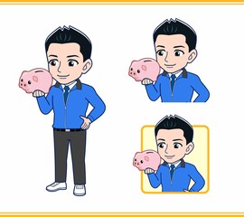 青いジャンバーを着たサラリーマン