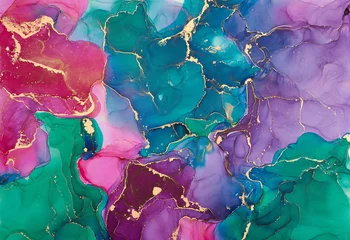 Foto auf Acrylglas Grüne Koralle Ströme von durchscheinenden Farbtönen, sich schlängelnde Metallwirbel und schaumige Farbspritzer prägen die Landschaft dieser frei fließenden Texturen. Natürliche luxuriöse abstrakte flüssige Kunstmalerei in Alkoholtintentechnik