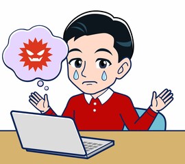 赤い長袖を着た若い男性