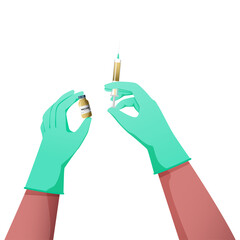 Doctor Hand Holding Vaccine Bottle And Syringe On White Background.