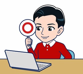 赤い長袖を着た若い男性