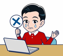 赤い長袖を着た若い男性