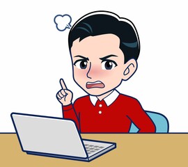 赤い長袖を着た若い男性