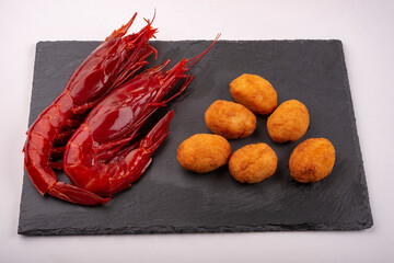 Homemade carabineros croquettes. typical tapas from spain