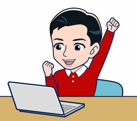 赤い長袖を着た若い男性