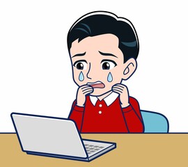 赤い長袖を着た若い男性