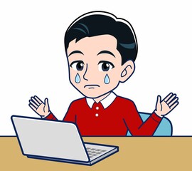 赤い長袖を着た若い男性