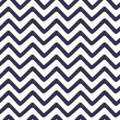 Blue zigzag stripes, chevron seamless geometric pattern on white background. Hand drawn Scandinavian style vector illustration. Design concept for kids nautical fashion print, textile, wallpaper