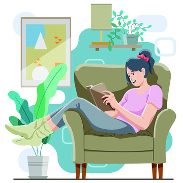 Girl relax on sofa reading a book